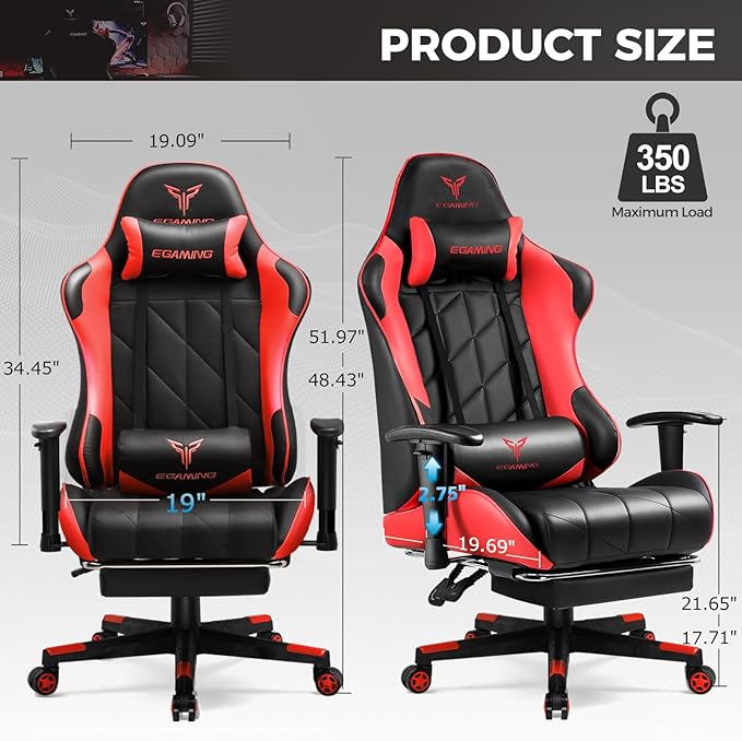 Gaming Chair Big and Tall Video Game Chair with High Back PU Leather Home Office Ergonomic Computer Chair with Footrest Adjustable Height 360° Swivel Wheels for Adults and Teens