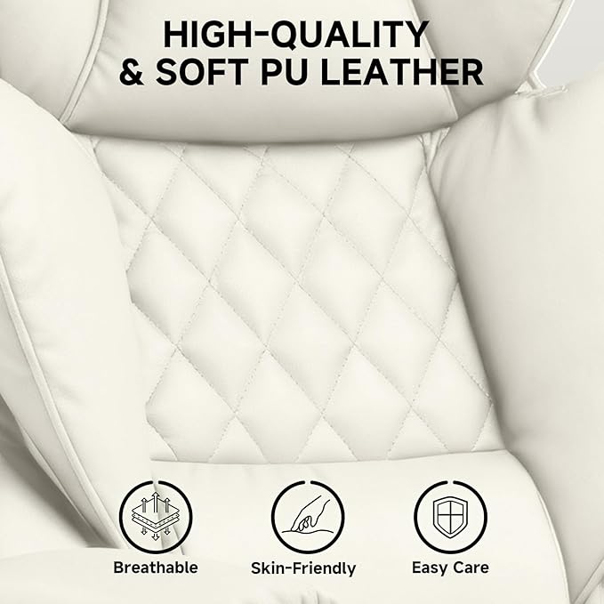 COMHOMA Big and Tall Office Chair High Back Leather Gaming Chair with Footrest Executive Ergonomic Office Chairs with Pocket Spring Lumbar Support and with Outward Fixed Soft Armrests