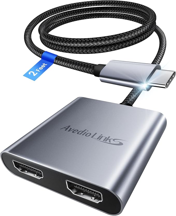 avedio links USB C to Dual HDMI Adapter 4K@60HZ Type C to HDMI Splitter for Dual Monitors Extended DisplayCompatible for USB C 3.0/3.1Thunderbolt 3Support Dual 4K 30Hz【MST Mode Only for Windows】