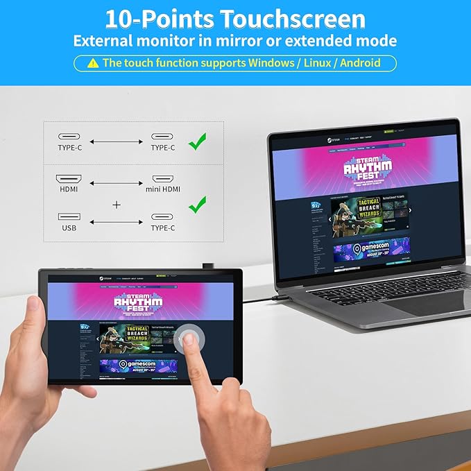 PeakDo 7 inch Portable Touchscreen Mini 1080P 60Hz USB C HDMI Monitor Ultra Thin Lightweight IPS LCD Display Second Screen for Gaming Working PS5 Xbox Laptop PC