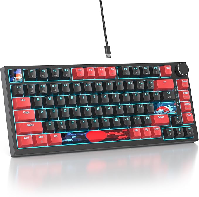 75 Percent Keyboard Gasket-Mounted with Sound Absorbing Pads 82-Key Compact Wired RGB Mechanical Gaming Keyboard Hot-Swap Socket for Win Red Black