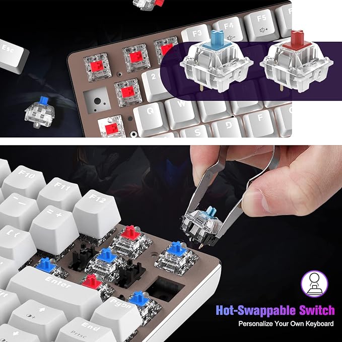 60% Mechanical Gaming KeyboardHot Swappable Compact 82 Keys Wired Mechanical Keyboard with White LED BacklitDetachable Type-C CableErgonomic Designfor Windows PC Gamers(Blue SwitchWhite)