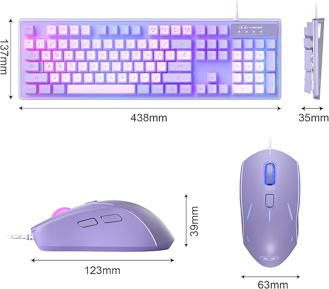 Gaming Keyboard and Mouse Combo K1 RGB LED Backlit Wired Keyboard with 104 Key Computer PC Gaming Keyboard for PC/Laptop (Purple)