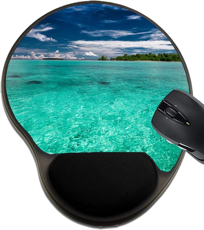 MSD Mousepad Wrist Rest Protected Mouse Pads/Mat with Wrist Support Design for Sea Ocean Blue Tropical Sky Water Paradise Coral Nature Sun Coast Beach Isl
