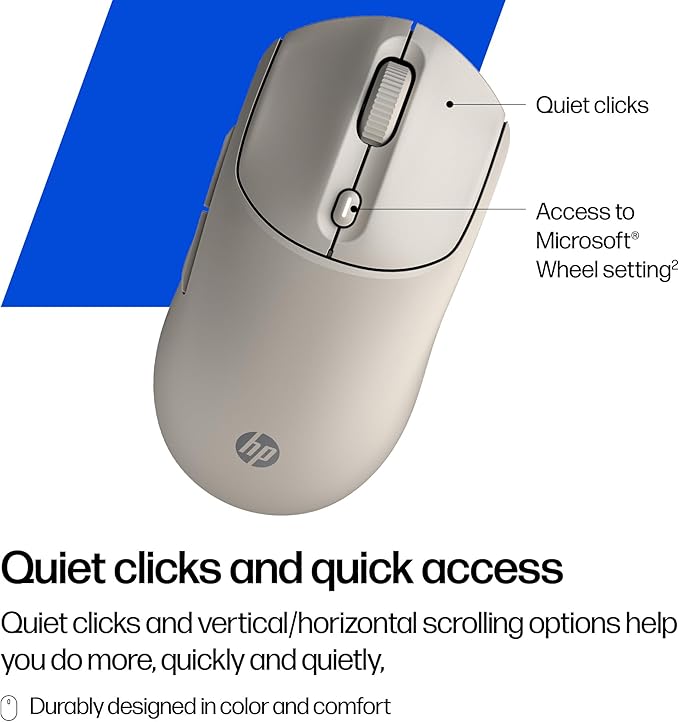 HP 400 Quiet Wireless Mouse Dual Bluetooth &amp 2.4GHz Soft Silicone Quiet Clicks Microsoft Wheel 24-Month Battery 6000 DPI Ambidextrous Eco-Friendly Design Multi-OS Maple