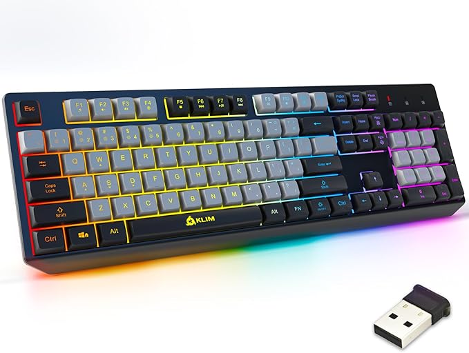 KLIM Chroma Wireless Keyboard – RGB Backlit Gaming Rechargeable Battery PC Keyboard Durable &amp Water-Resistant Compatible with PS4 PS5 &amp Mac - Black