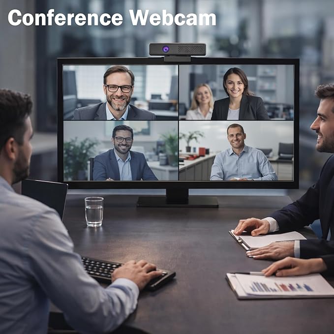 ROTOPATA Webcam with Speakers and Mic Full HD 1080P/30FPS Computer Camera for Streaming Video Conference  4 Noise-Cancelling Mics Privacy Cover 90°FOV USB-A Webcam for PC Desktop Monitor Laptop