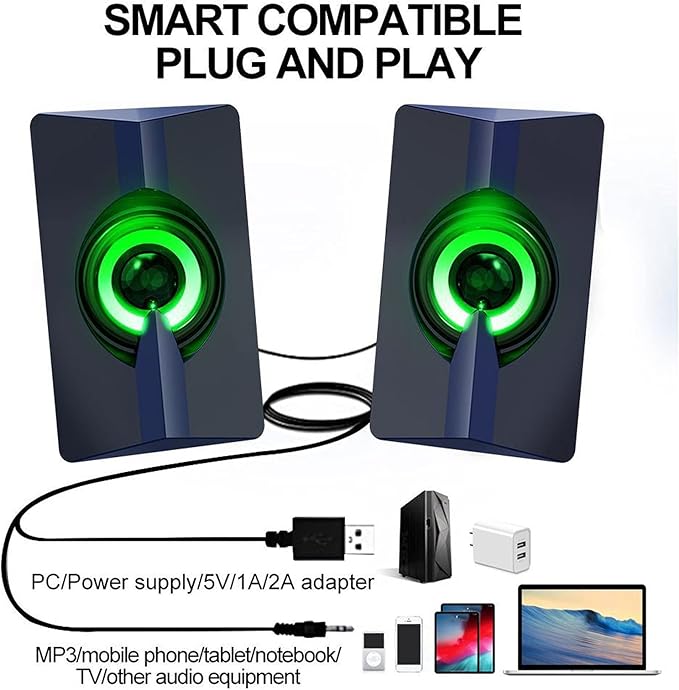 USB Speaker Computer Speakers Colorful Luminous Mini Usb2.0 Portable Mobile Phone Mini Speaker for Laptops Desktop Computers Mobile Phones
