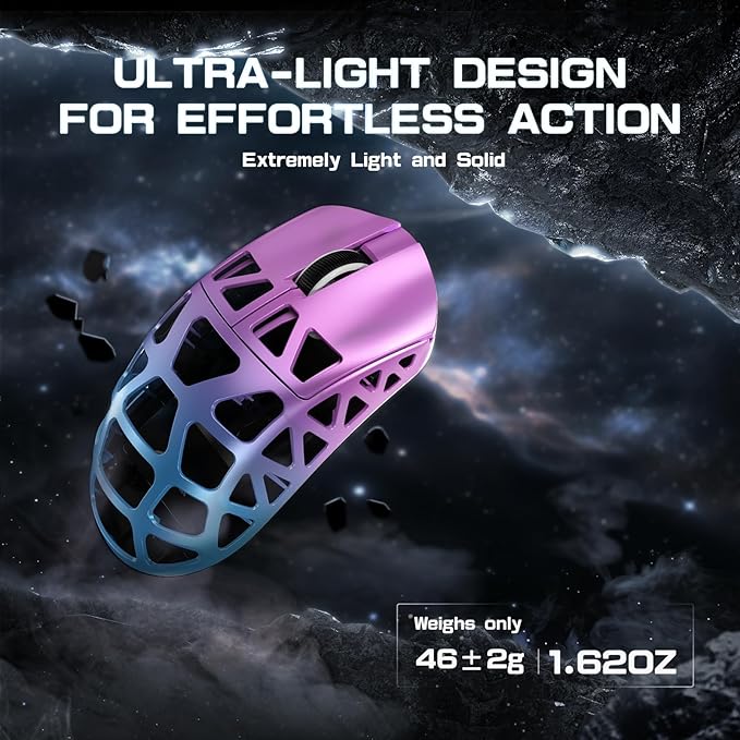 FELICON x Attack Shark R3 Magnesium Alloy Wireless Gaming Mouse 46g Ultra-Lightweight Skeletal Shell PAW3395 26K DPI 8K Polling Tri-Mode 2.4G/BT/Wired for PC Mac Laptop - Purple