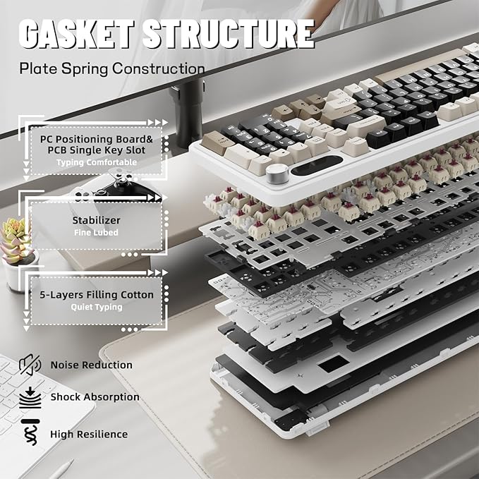 ATTACK SHARK X98PRO Wireless Mechanical KeyboardMulti-Function Knob&ampTFT ScreenTri-Mode BT/2.4GHz/USB-C KeyboardHot-Swappable RGB Backlit4000mAh 98 KeysCloud Drivefor Win/Mac/Linux-Creamy Whi