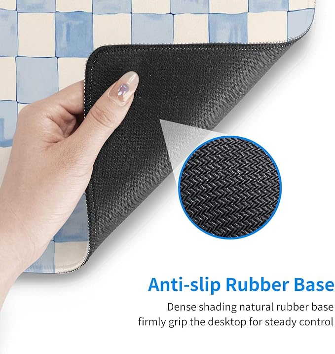 Blue White Checkered Desk Cover MatExtended Large Mouse PadComputer Laptop Mat Desk Decor for Office Game Home 30x16 Inch