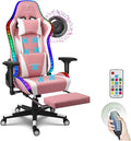 XOOFMASS RGB Gaming Chair with Massage Footrest &amp Dual Speakers Ergonomic Racing Computer Chair with Lumbar Support and Headrest High Back Music Video Chair for Adults Teens and KidsPink