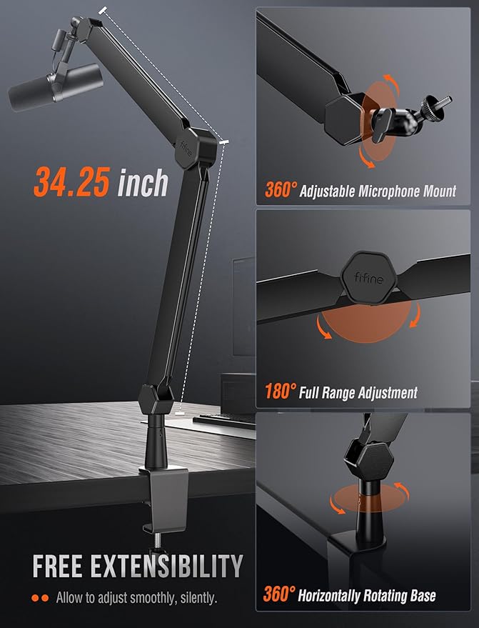 FIFINE XLR/USB Recording Microphone and Boom Arm Kit Podcast Microphone with Mute Volume Control Monitoring Mic Arm Stand Bundle with Cable Management for Vocal Voice-Over (Tank2+BM66)