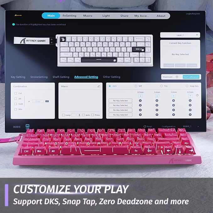 ATTACK SHARK X68 HE 8KHZ Rapid Trigger Keyboard Magnetic Switch0.01 mm RT AccuracyWired RGB 60% Gaming Keyboard TKL with Adjustable ActuationSnap TapCoiled Cablefor PC/Mac(Red)