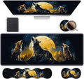 Ergonomic Keyboard Wrist Rest &amp Mouse Pad Wrist Rest Set Large XXL Gaming Desk Mat 31.5x 11.8 with Memory Foam Easy Typing Pain Relief for Office &amp Home Wolf Howling Under The Moon