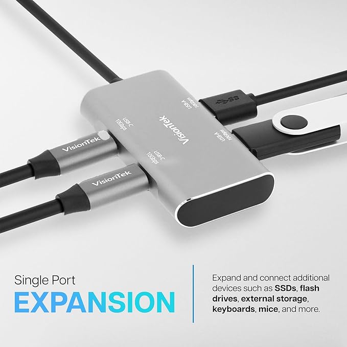 VisionTek USB C Hub 4 Port Adapter - 10Gbps High Speed Data Transfer Dongle 2 USB C and 2 USB A Ports Aluminum Multiport Splitter for MacBook Pro Air iPad Pro Chromebook Windows Laptop