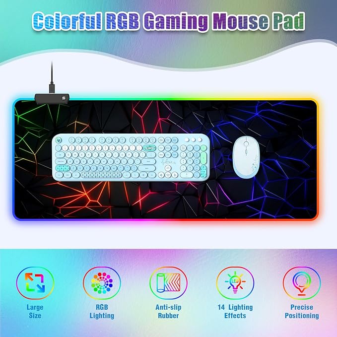 RGB Mousepad Led Mouse Pad Desk Mat I 31.5 x 11.8 Inch Large Mouse Pad I XL Oversized Big Mouse mat 14 Led Light Modes I Anti-Slip Rubber Base Waterproof Keyboard Pad for PC Gaming I Vibrant Neon