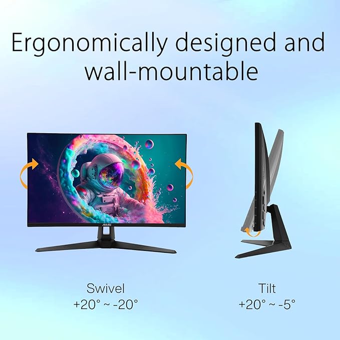 ASUS TUF 27 IPS Gaming Monitor QHD (2560x1440) 180Hz LED Display 1ms Adaptive-Sync 130% sRGB HDR10 ELMB Sync Anti-Glare Variable Overdrive HDMI DisplayPort Speakers Wall Mountable