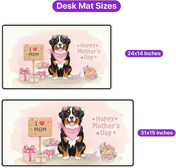 Happy Mother's Day Bernese Mountain Dog Love Dog Mom Heart Flower Desk Mat Full Keyboard Mouse Pad Berner Lover Gifts Large Mousepad 12004
