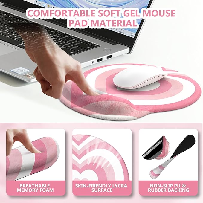 iLeadon Pink Desk Mat Desk Pad + Pink Mouse Pad with Wrist Rest + Keyboard Wrist Rest + Coaster 4in1 Mouse Pad Set Mouse and Keyboard Pad for Home Office Heart Pink