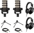 Rode PodMic Dynamic Podcasting Microphones (Pair) with Tripod Desktop Microphone Stands Rode NTH-100 Professional Closed-Back Over Ear Headphones XLR Cables and StreamEye Polishing Cloth