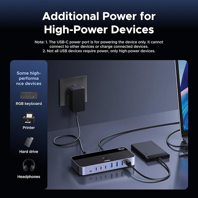 UGREEN 2-in 7-Out USB 3.2 Switch 10 Gbps Switcher for A or C Computers Sharing All Devices(4 A+3 C) Keyboard Mouse Switch with Type C Converter AdapterPower Adapter