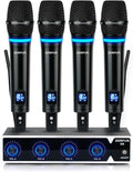 Pro Rechargeable Wireless Microphone System 4 Channel UHF Metal Handheld Wireless Microphones Cordless Mics with VOL Control 4x50 Adjustable Frequency for Karaoke Singing Church(G8)
