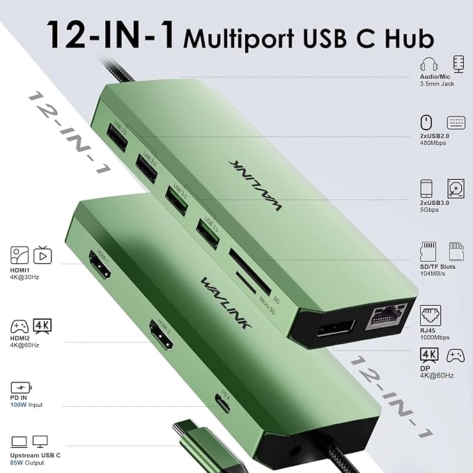 WAVLINK USB C Docking Station Green