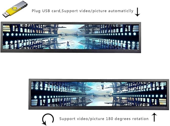 VSDISPLAY 24 Inch 1920x360 IPS Stretched Wide Bar Display for Gaming Marquee Monitor CabinetSupermarket Shelf Advertising Monitor with USB Video Interface