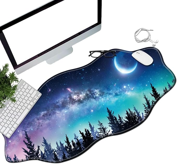Forest Moon Desk Mat Mouse Pad 35.4X15.7 XL Extended Mousepad Huge Mouse Pads with Stitched Edges Desk Pad for Work Game Office Home