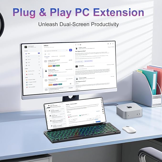12.8 Portable Touchscreen Keyboard Screen Extender with Silent Keyboard USB-A Type-C Monitor for Laptop Desktop Mini PC MacBook(Driver Need)