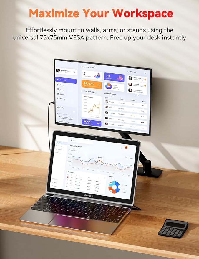 HotYeah Portable Monitor 15.6-in 1080P FHD Laptop Monitor USB-C HDMI External Computer Display HDR FreeSync IPS w/Kickstand &amp Speaker 2nd Screen for Laptop PC Mac Phone Tablet Switch PS5 Xbox