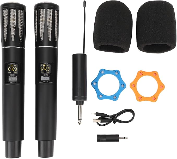 Acouto Professional UHF Cordless Dynamic Mic Microphone System Metal with Rechargeable Receiver 6.35mm F Wedding DJ Party Speech Use 240ft No Tangled Cords Plug and Play (Black)