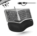 Macally Wired Ergonomic Keyboard for Mac - USB Hub Backlit Keys Dual USB C + A Plug Split Design Padded Wrist Cushion - Compatible Apple Keyboard for MacBook Pro/Air iMac iPad - Space Gray