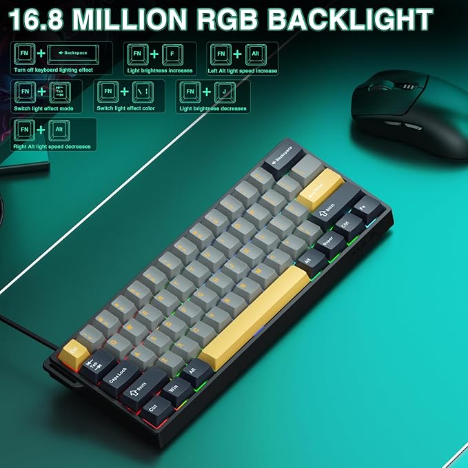 AULA WIN60 HE MAX - 60% Mechanical Gaming Keyboard Wired Hall Effect Magnetic Switches Hot Swappable Adjustable Actuation Rapid Trigger Mode 8000 Hz Polling Rate 60 Percent Keyboard Compact Design