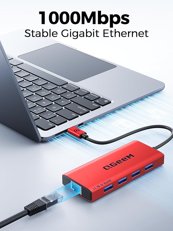 QGeeM USB C Hub Ethernet9 in 1 USB Type C Hub HDMI Multi-Port Converter Adapter100W Pd USB 3.0SD/TF Card ReaderCompatible for MacBook Pro Air Ipad HP Dell Lenovo Chromebook etc.-Red