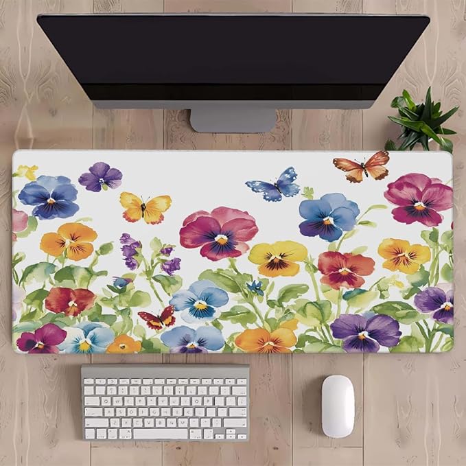 Large Colorful Flower Watercolor Mouse Mat Computer Mousepad with Non-Slip Rubber Base Waterproof Mouse Pad Desktop Keyboard Pad for GamerHome School Laptop Office Accessories16x35.5in