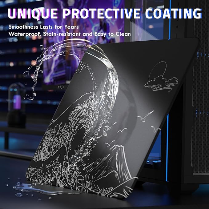 ATTACK SHARK CM05SE Glass Gaming Mouse Pad for FPS &amp Esports Nano-Etched Tempered Glass SurfaceUltra-Smooth Low Friction Hard MousepadWaterproof Large Desk Mouse Mat for PC SetupWhite Wave