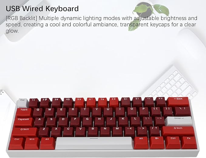 Yoidesu Mechanical Keyboard USB C Wired Gaming Keyboard Ham Theme Keycap RGB Backlit 61 Keys Blue Switch Computer Keyboard for Wins 2000 ME for Vista