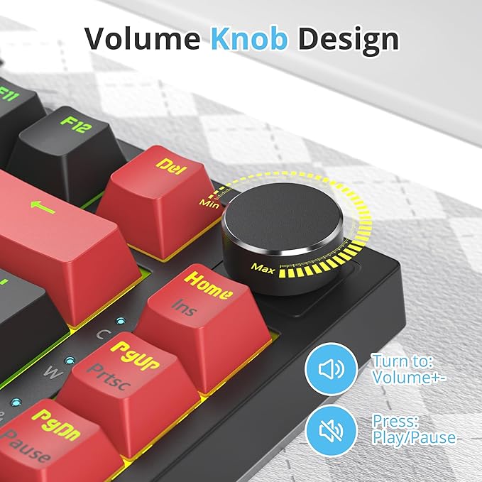 75 Percent Keyboard Gasket-Mounted with Sound Absorbing Pads 82-Key Compact Wired RGB Mechanical Gaming Keyboard Hot-Swap Socket for Win Red Black
