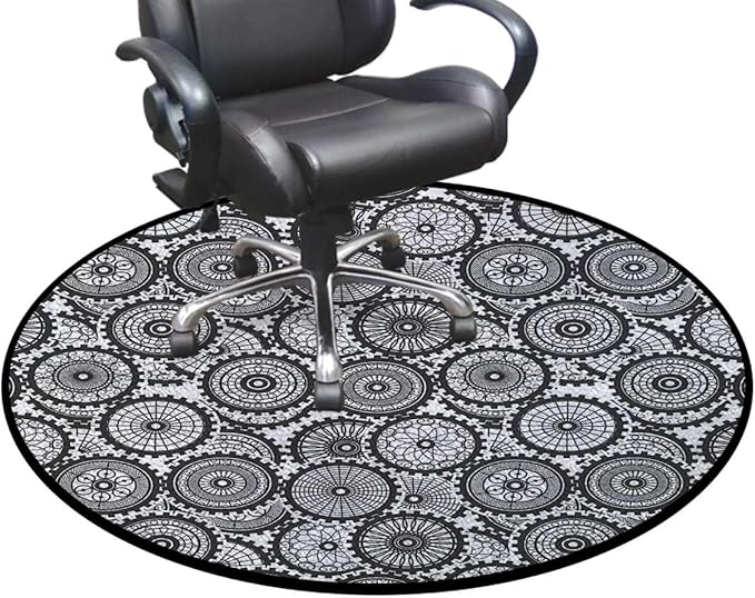 Lilac Black Gray Round Rug Contemporary Modern Boxes Easy Cleaning for Home OfficeLiving RoomBedroomKitchen Non Shedding Area Rug Round Shape Leaves Balls Floral Diameter 55 in