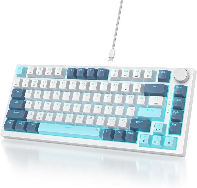 Owpkeenthy 75 Percent Mechanical Keyboard 82 Key Gasket Mounted Hot Swappable with Volume Knob Wired RGB Backlit NKRO Compact Gaming Keyboard for PC Laptop (82Shoko)