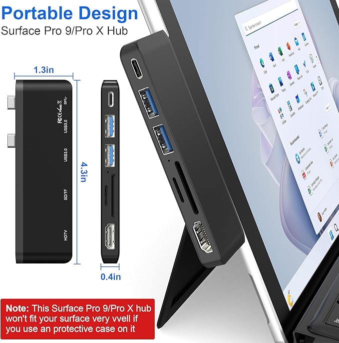 Surface Pro 9 Docking Station with 4K HDMI USB-C Thunerbolt 4 (8K@30Hz Video+40G Data+100W Power) 2X USB3.0 SD+TF Card Slot Triple Display Surface Pro 9/ Surface Pro X Accessories