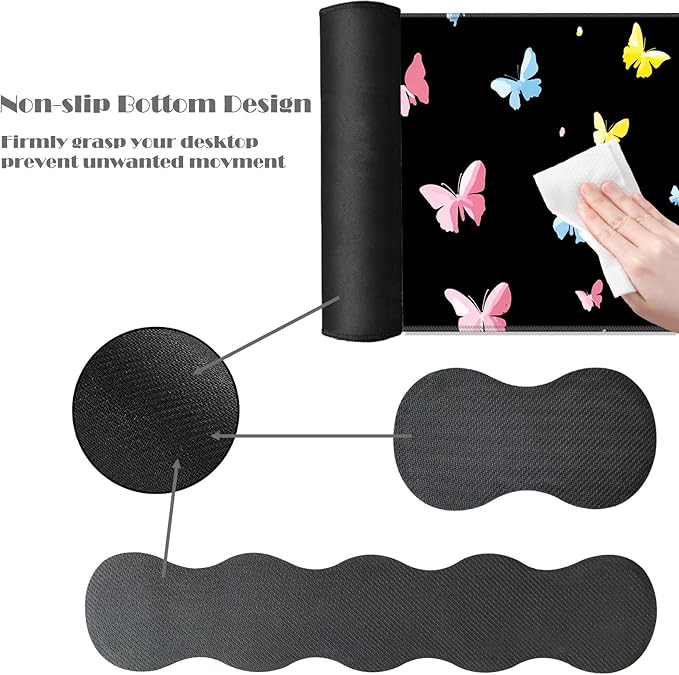 Ergonomic Keyboard Wrist Rest &amp Mouse Pad Wrist Rest SetXL Gaming Desk Mat 31.5x 11.8Non-Slip BaseMemory FoamEasy Typing Pain Relief for Office &amp HomeColorful Butterflies