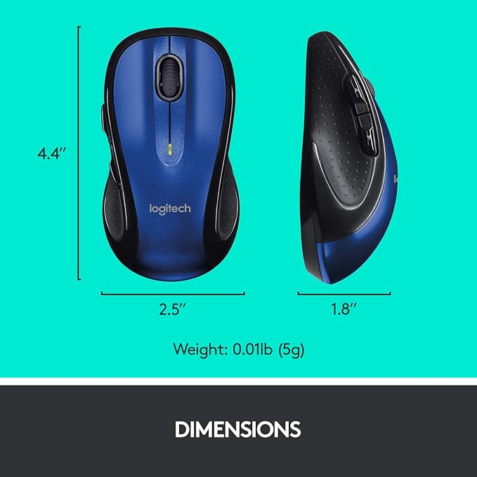 Logitech M510 Wireless Computer Mouse – Comfortable Shape with USB Unifying Receiver with Back/Forward Buttons and Side-to-Side Scrolling Blue