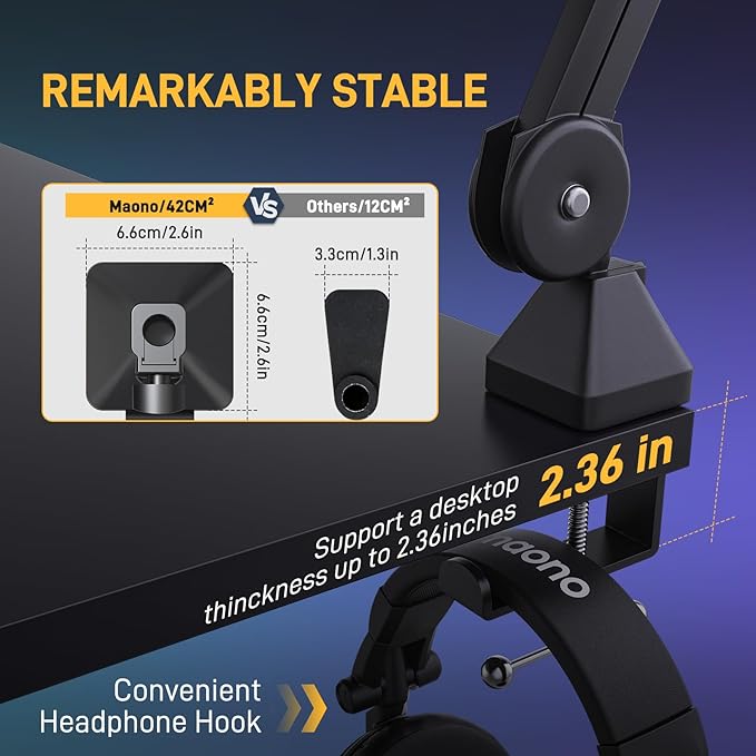 MAONO Dynamic Microphone Boom Arm Kit: Noise Cancellation Mic Bundle for Gaming Podcast Studio Streaming Recording Vocal PD100X+BA37+XLR-180