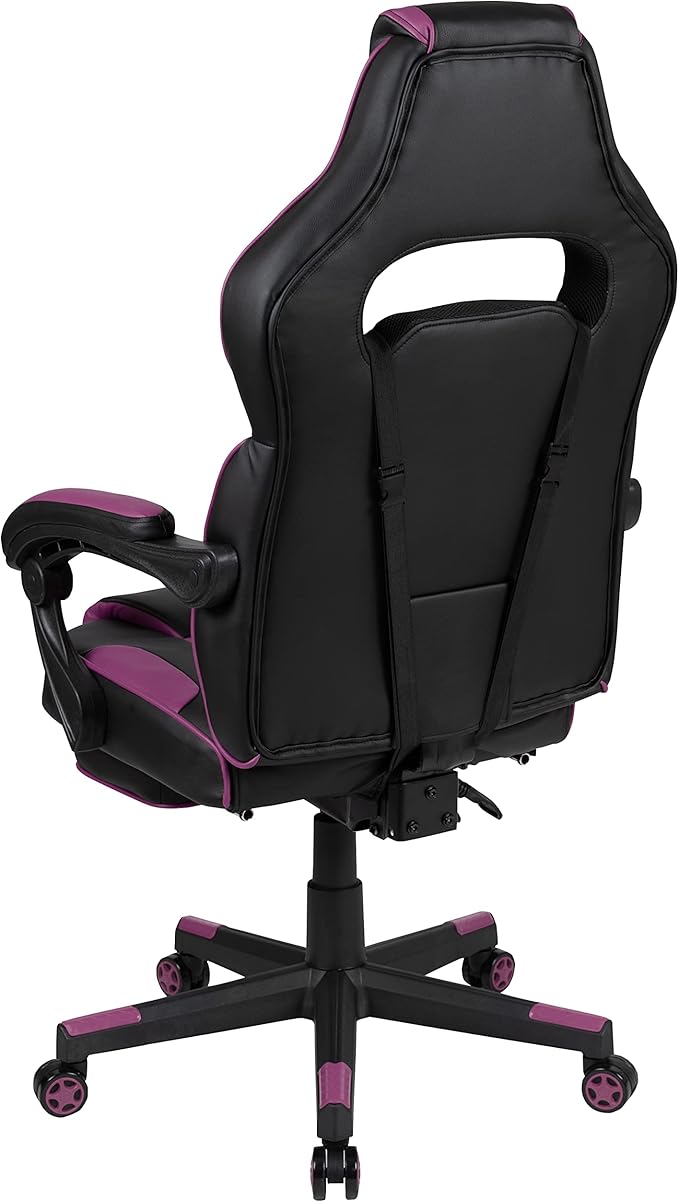 EMMA + OLIVER Black/Purple Ergonomic Gaming Chair -Recline Back/Arms Footrest Massaging Lumbar