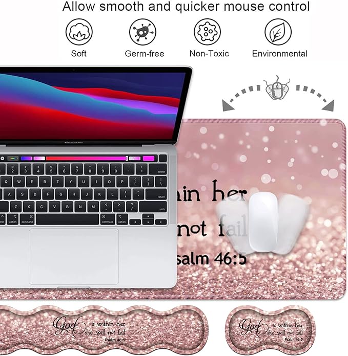 Ergonomic Keyboard Wrist Rest &amp Mouse Pad Wrist Rest Set Large XXL Gaming Desk Mat 31.5x 11.8 Non-Slip Base Memory Foam Easy Typing Pain Relief for Office &amp Home Quote Bible Verses Psal