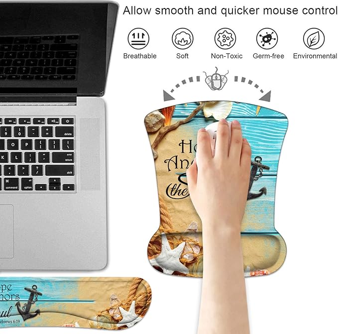 Keyboard Wrist Rest and Mouse Pad Wrist Support Set with Coasters Non-Slip PU Base Ergonomic Gaming Mousepad for Home Office Working Studying Easy Typing &amp Pain Relief Bible Verses Hebrews 6:19