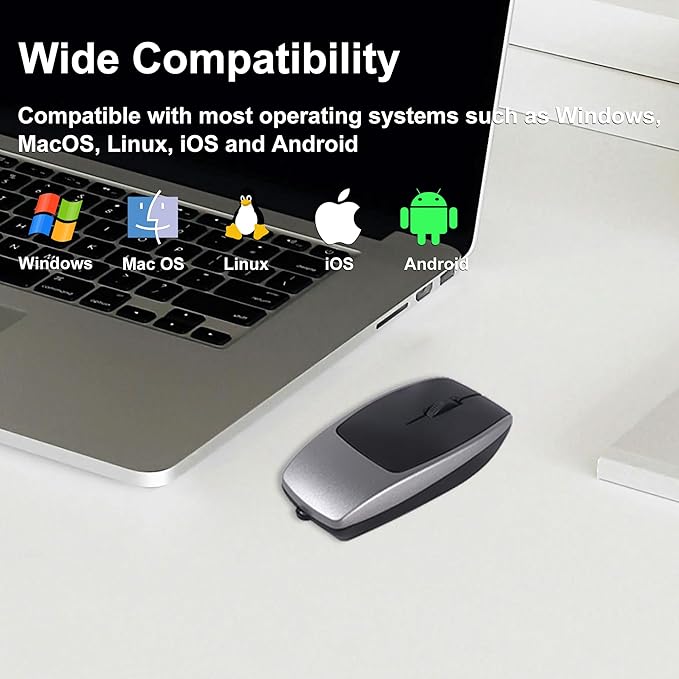 Bluetooth Mouse Rechargeable Portable Mini Computer Mice with TF Card Reader 3 Adjustable DPI Optical Lightweight Silent Wireless Mouse for Laptop Tablet Cell Phone Windows Mac OS Android iOS Grey